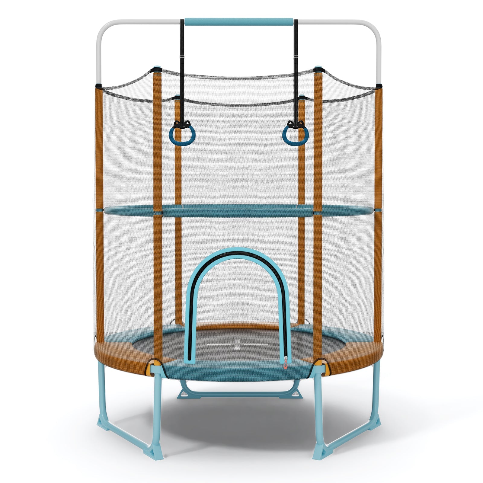 60 Inch Trampoline with Gymnastic Bar and Rings for Kids-Orange