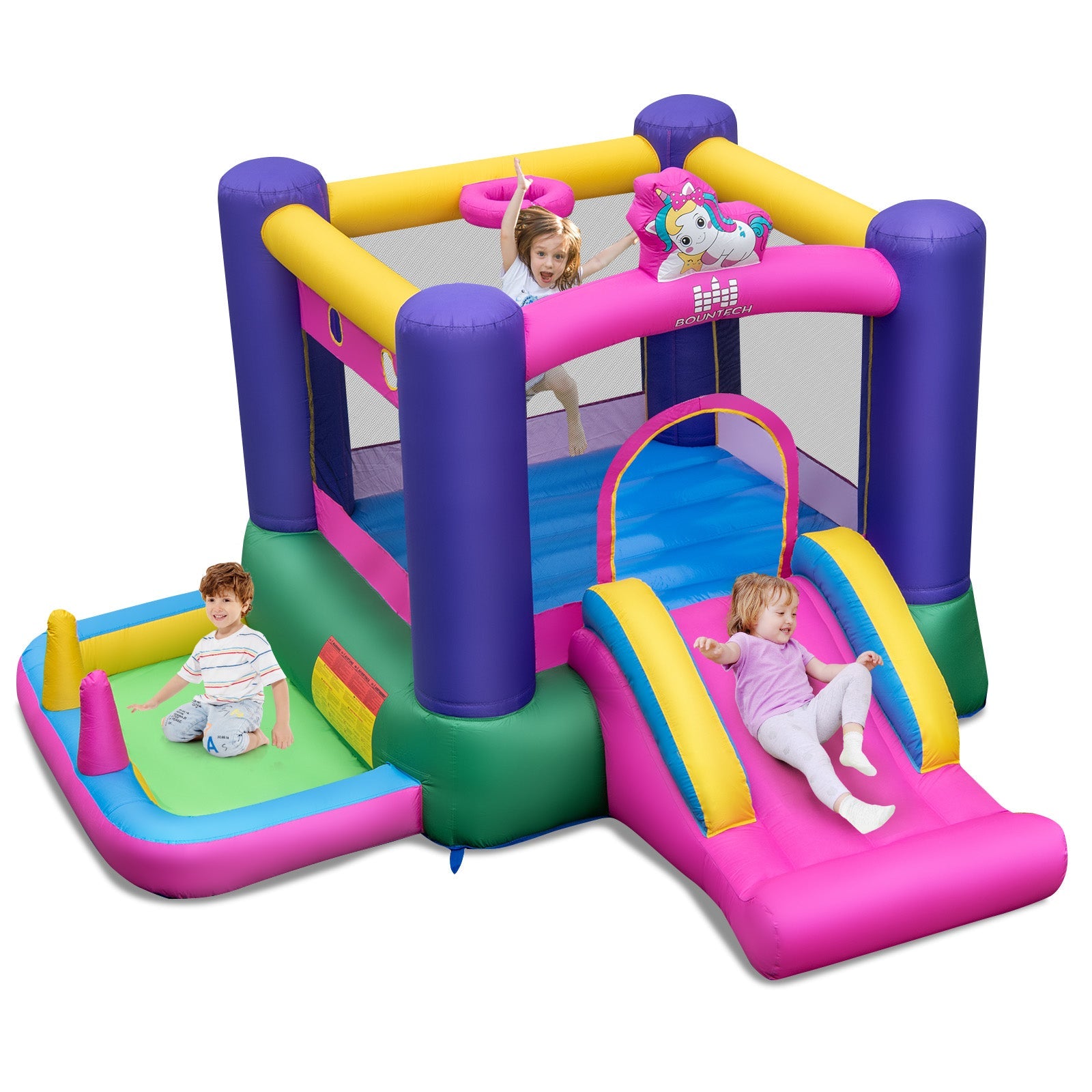 6-in-1 Bouncy Castle Inflatable Bounce House with Slide and Ball Pit with 480W Blower