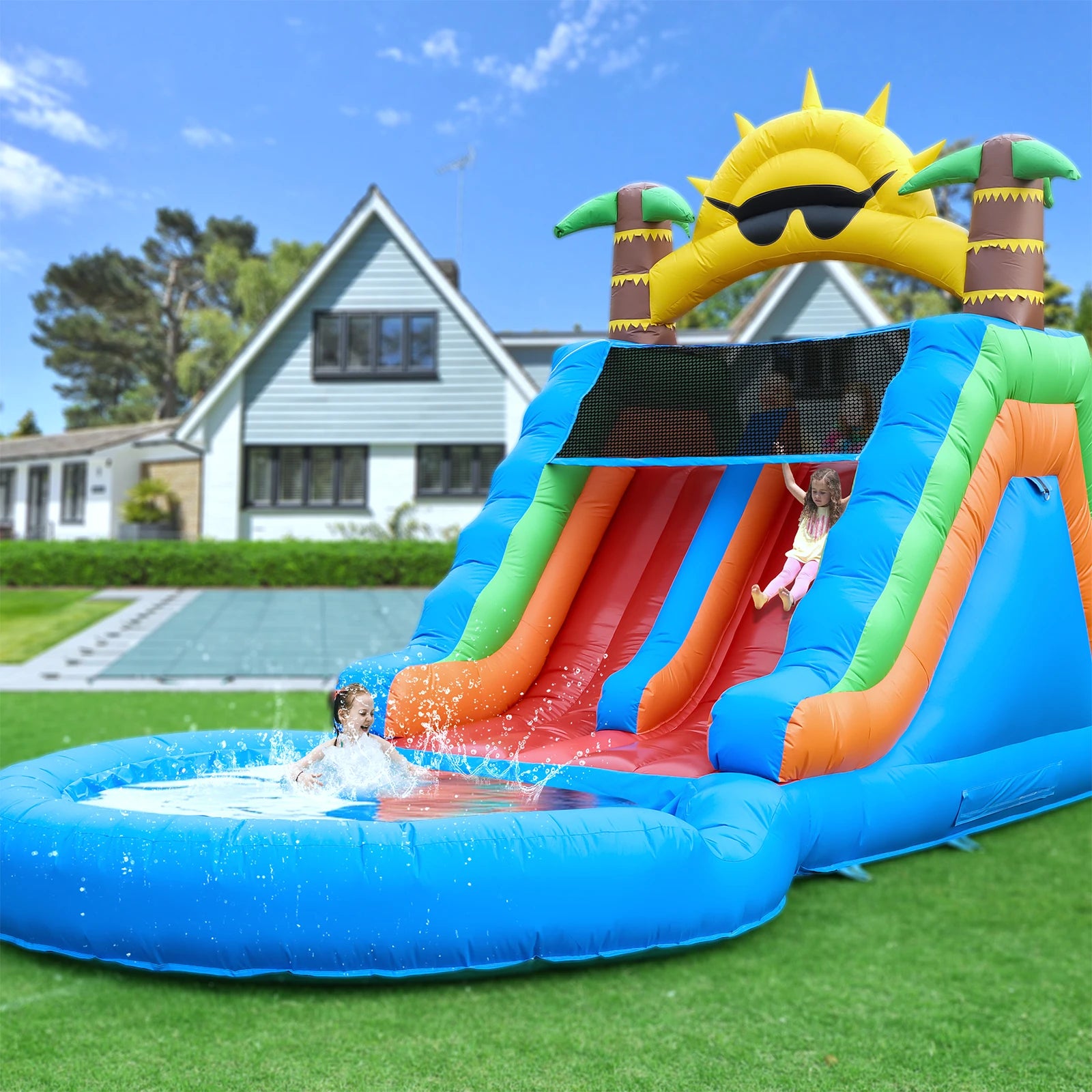 23FT Commercial Giant PVC Inflatable Bounce House Dual Water Slides Water Park Children's playground, children's toys