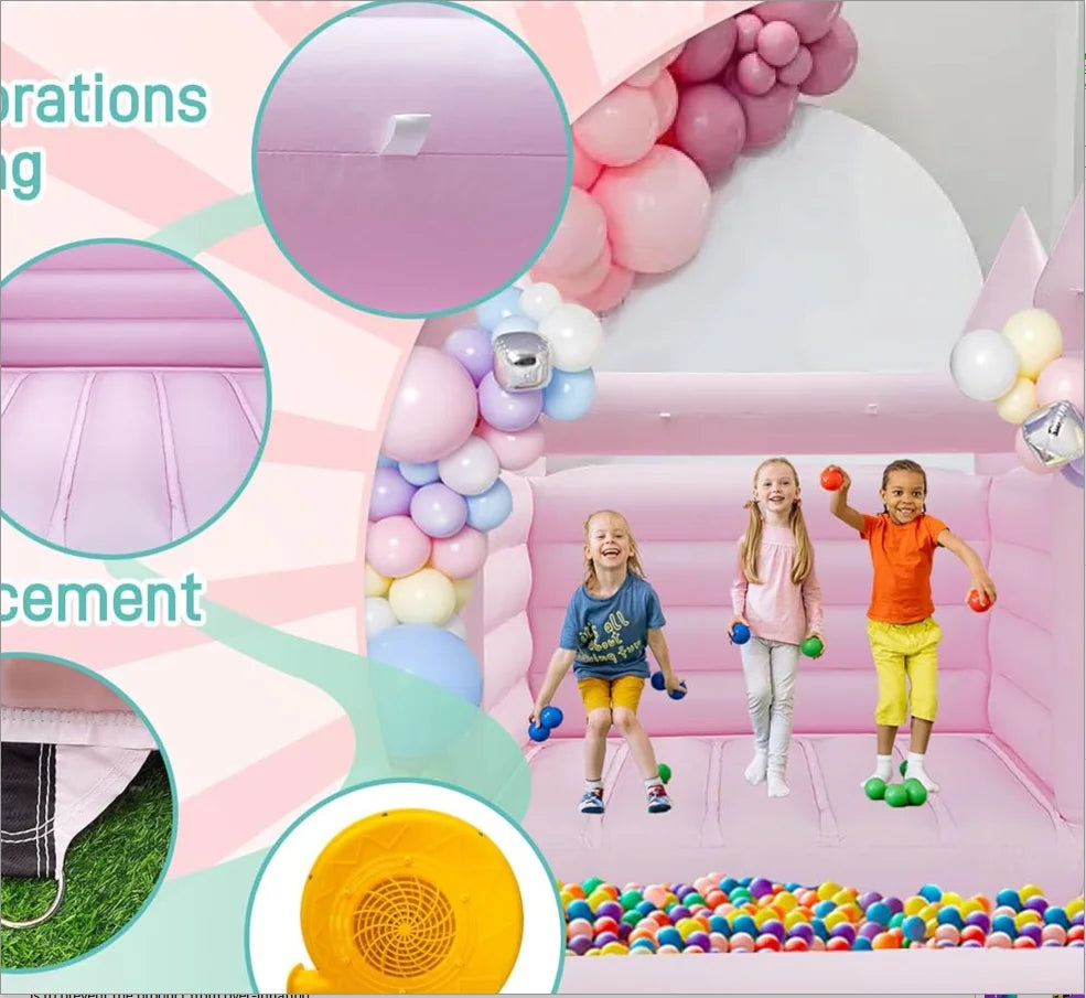 Inflatable Bounce House with Ball Pit 10x8x8 FT Pink Inflatable Indoor Bounce House for Kids 3-12,PVC Jumping Bouncy House with