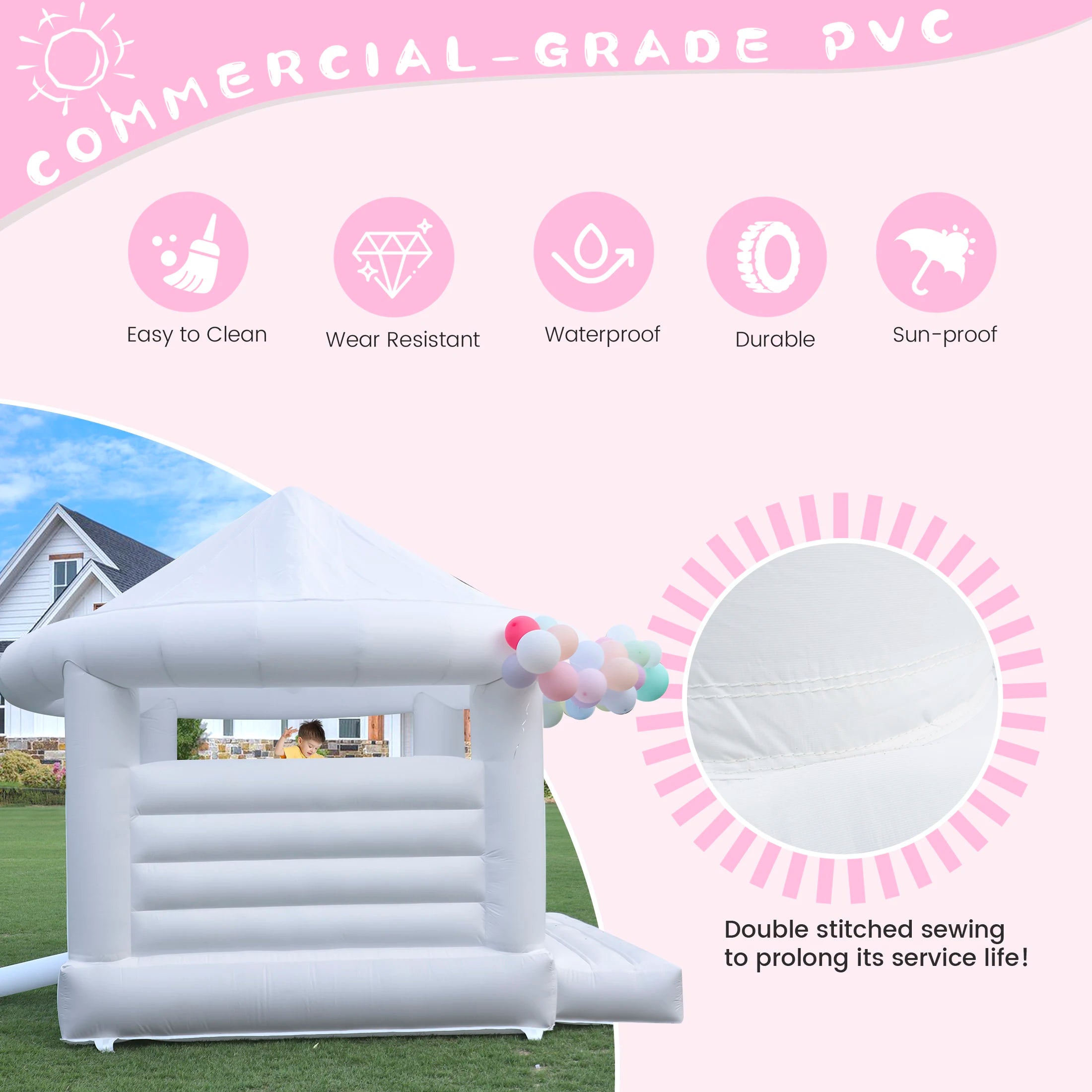 Commercial White Inflatable Trampoline Castle