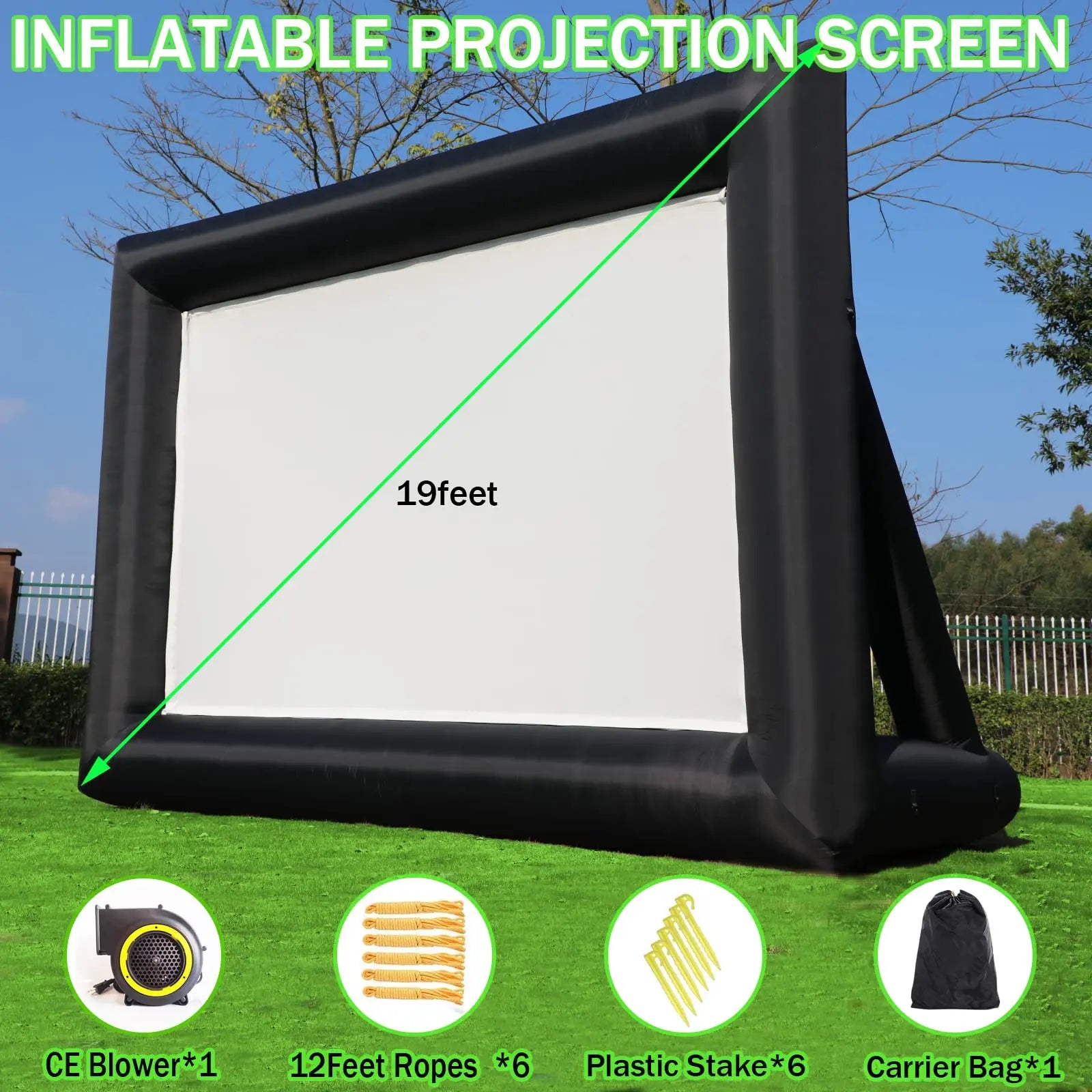 Inflatable Movie Screen – 19FT Outdoor Projector Screen with Air Blower & Storage Bag