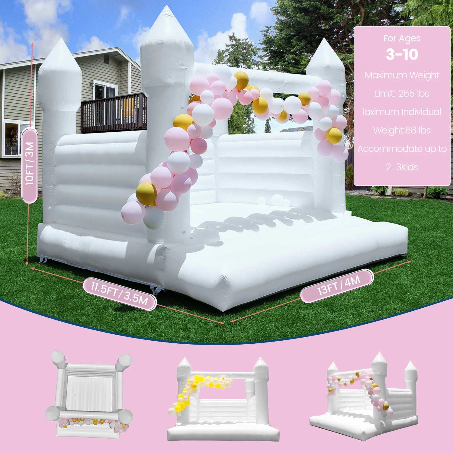 13FT White Inflatable Castle with Trampoline