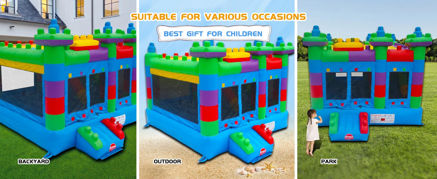 PVC Inflatable Bounce House for Big Kids,Large Jumping House with Built in Slide,Semi-commercial,Outdoor Backyard Birthday Party