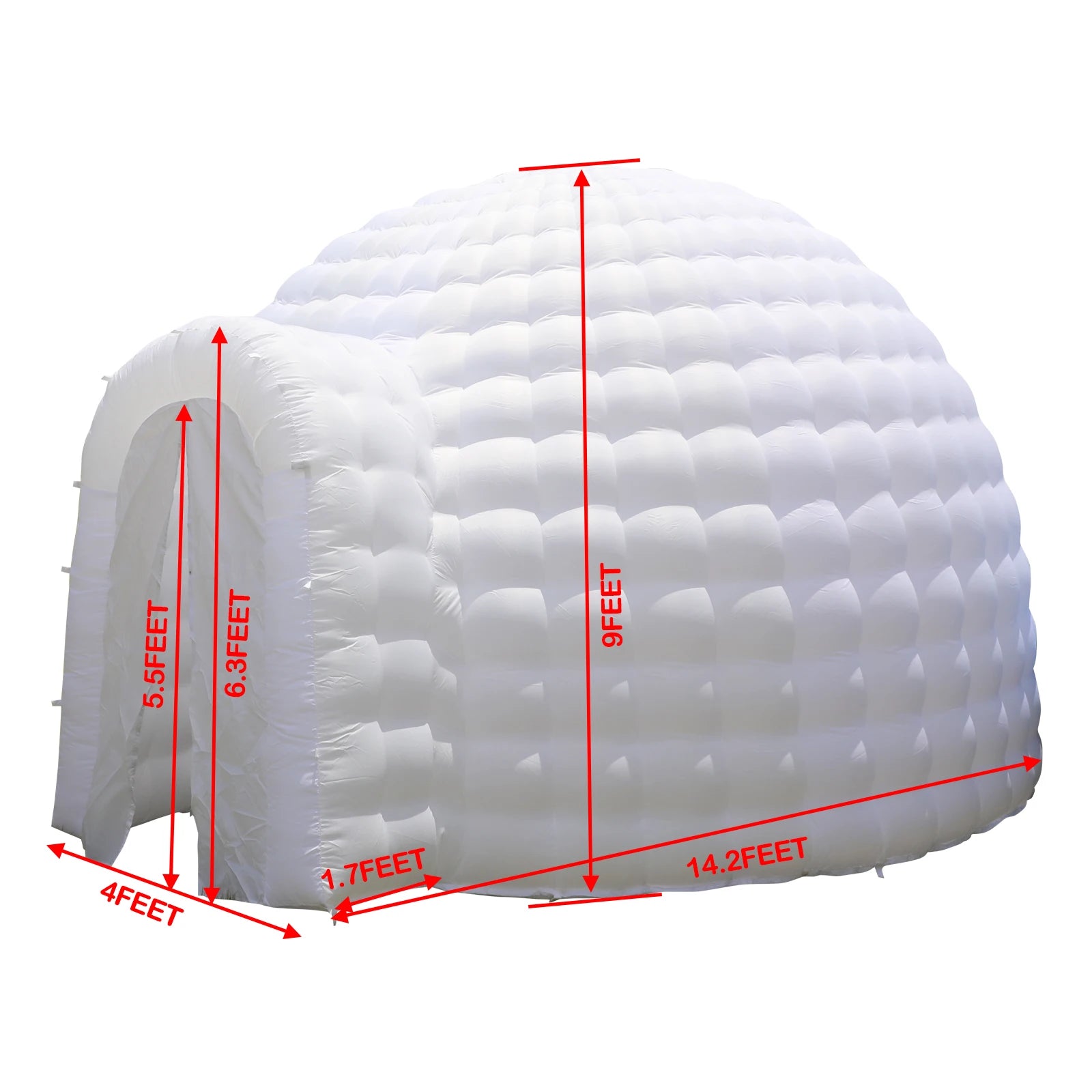 Outdoor Portable Inflatable Igloo Dome Tent with Led Light & Blower for Party Wedding Event Camping (14Ft Diameter 10Ft Height
