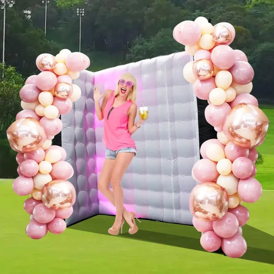 Inflatable Black Photo Booth Wall 8.2x8.2x3.5ft – Portable Backdrop with Built-In Fan & LED Lighting