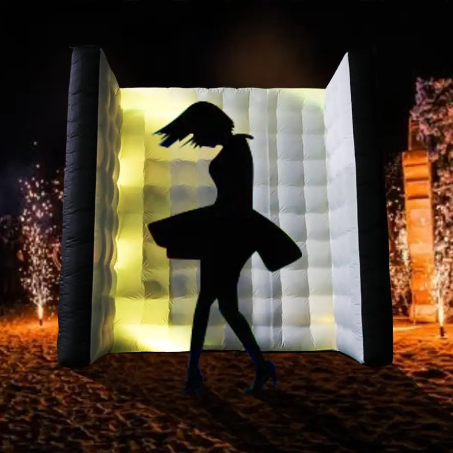Inflatable Black Photo Booth Wall 8.2x8.2x3.5ft – Portable Backdrop with Built-In Fan & LED Lighting