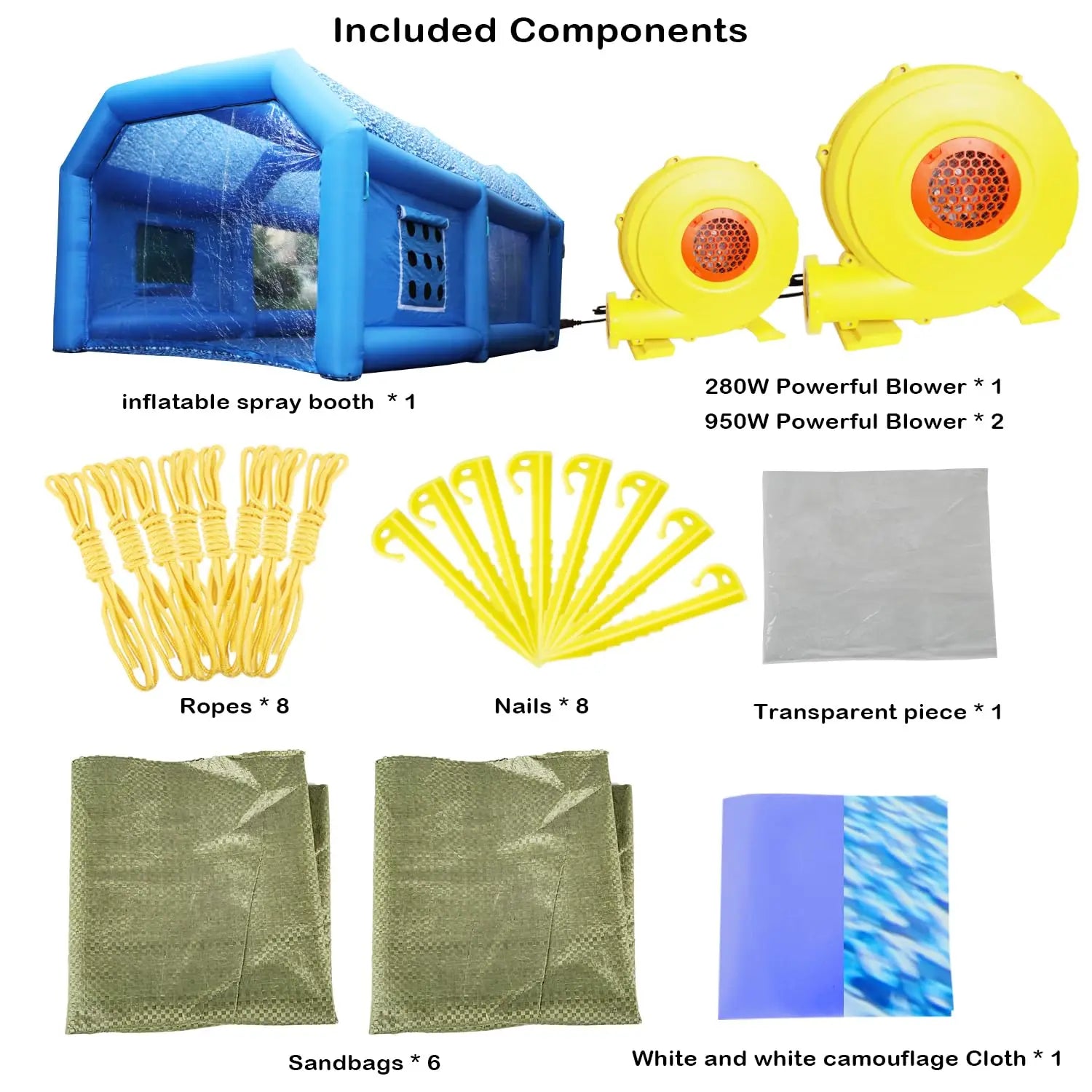 Inflatable Paint Booth Blue 28x15x13FT – Portable Spray Booth Tent with 950W+250W Blowers & Air Filter