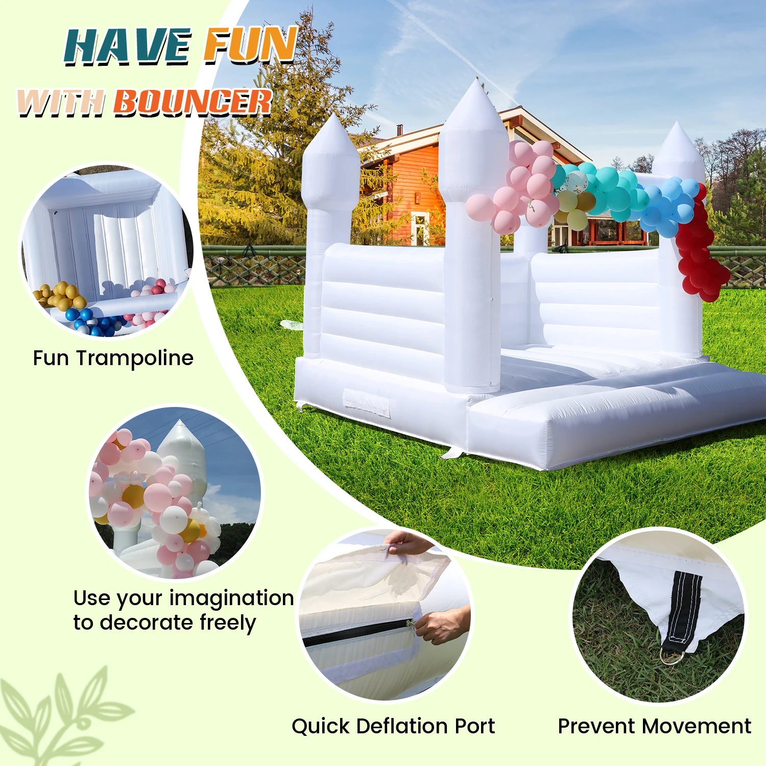 13x12FT White Inflatable Bounce House Castle