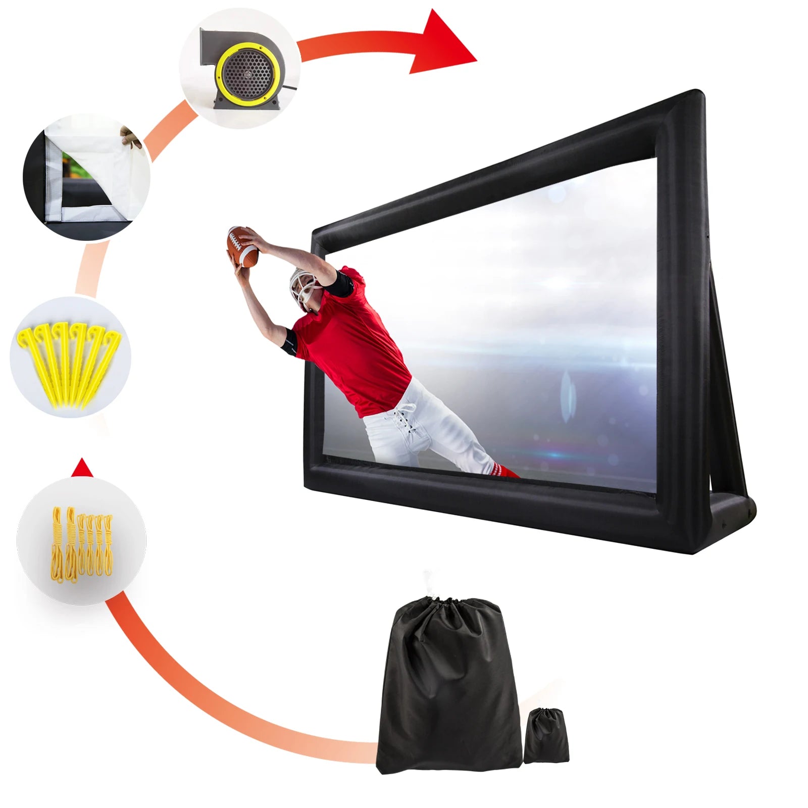 Inflatable 16 Feet Outdoor Movie Screen with Air Blower – Front & Rear Projection Blow Up Screen