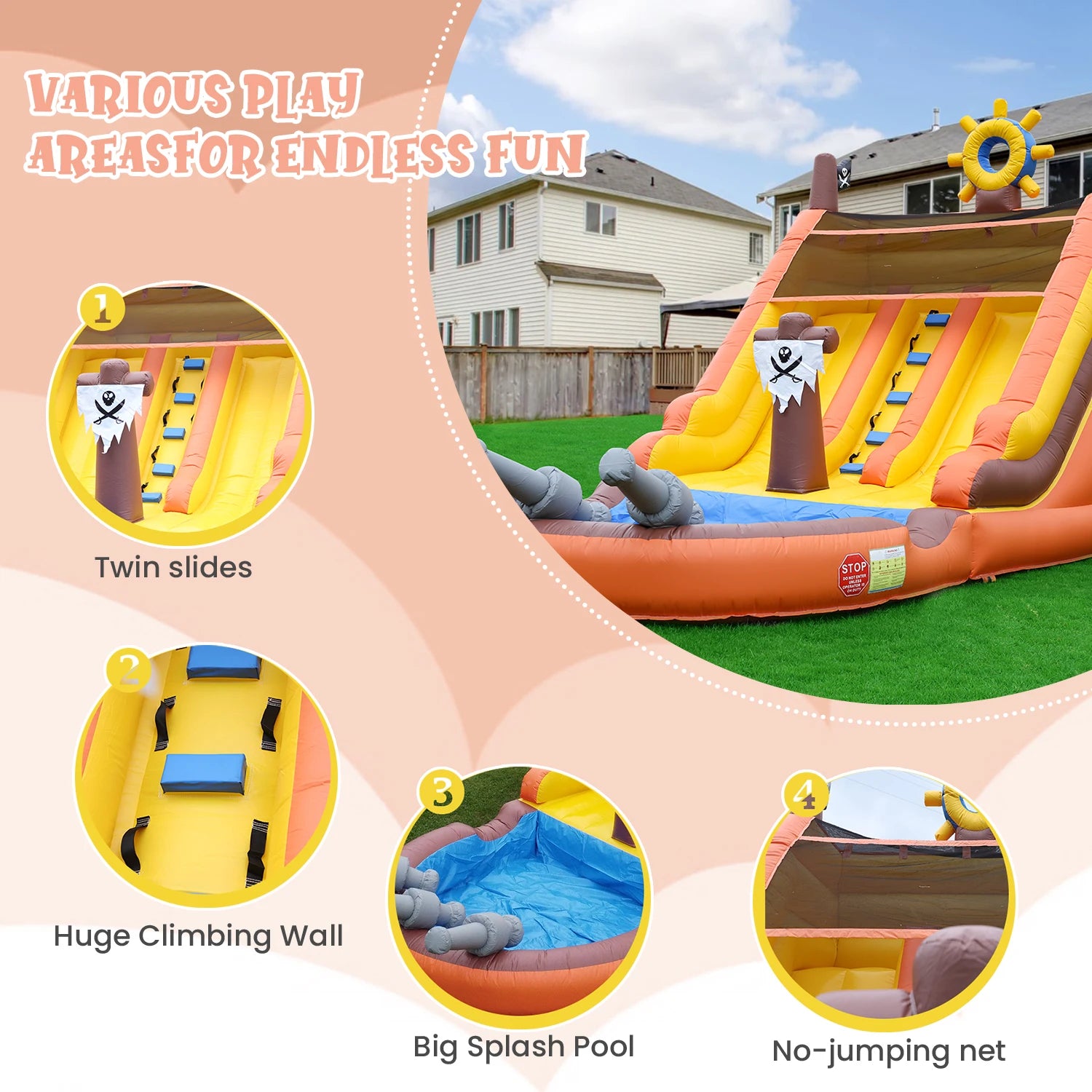 Pirate Ship Inflatable Dual Water Slide