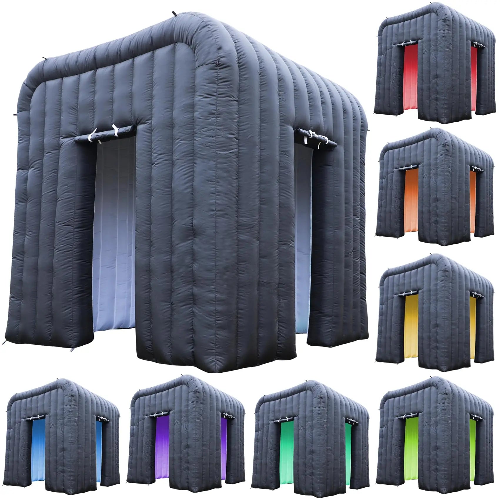 Inflatable LED Photo Booth with Air Blower – Black Two-Door Design 9.2x9.2x9.2ft for Weddings & Events