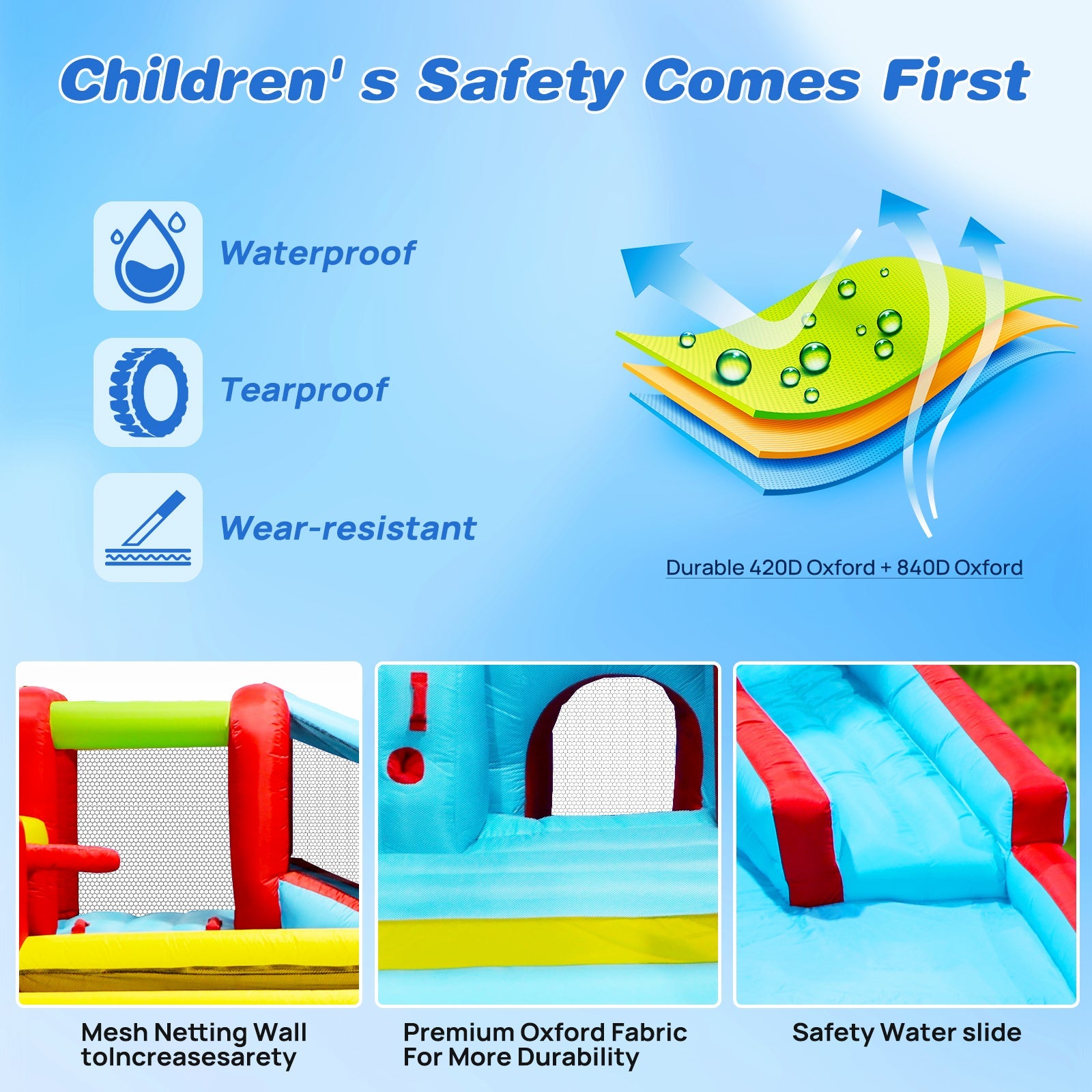 7 in1 Inflatable slide water park bouncing house outdoor Soccer garden bouncer with Splash pool & Water gun & Climbing wall & Basketball & Football