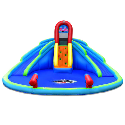 Colorful inflatable water slide with climbing wall and splash pool for kids