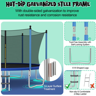 Outdoor Recreational Trampoline with Ladder and Enclosure Net-12 ft