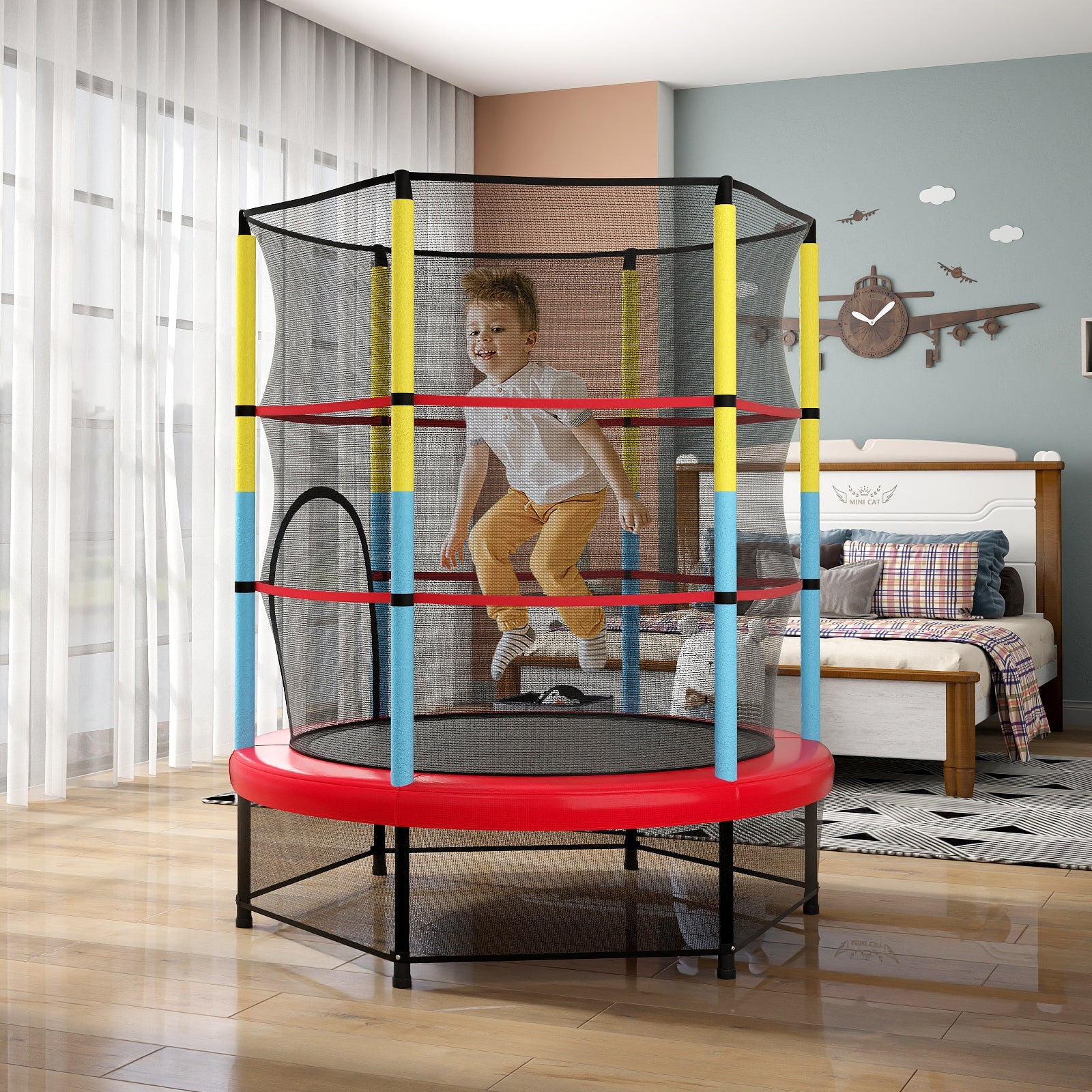 55 Inch Mini Trampoline for Kids with Safety Enclosure Net for Indoor ...