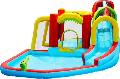 7 in1 Inflatable slide water park bouncing house outdoor Soccer garden bouncer with Splash pool  & Water gun & Climbing wall & Basketball & Football