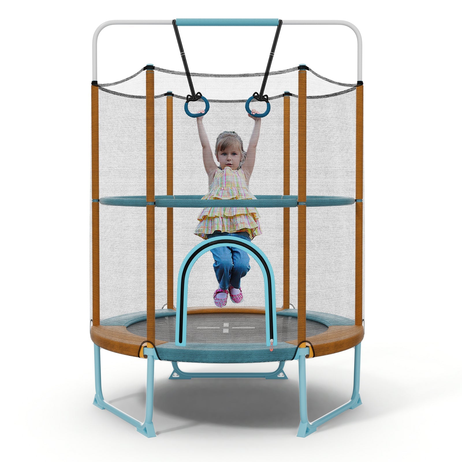 60 Inch Trampoline with Gymnastic Bar and Rings for Kids-Orange