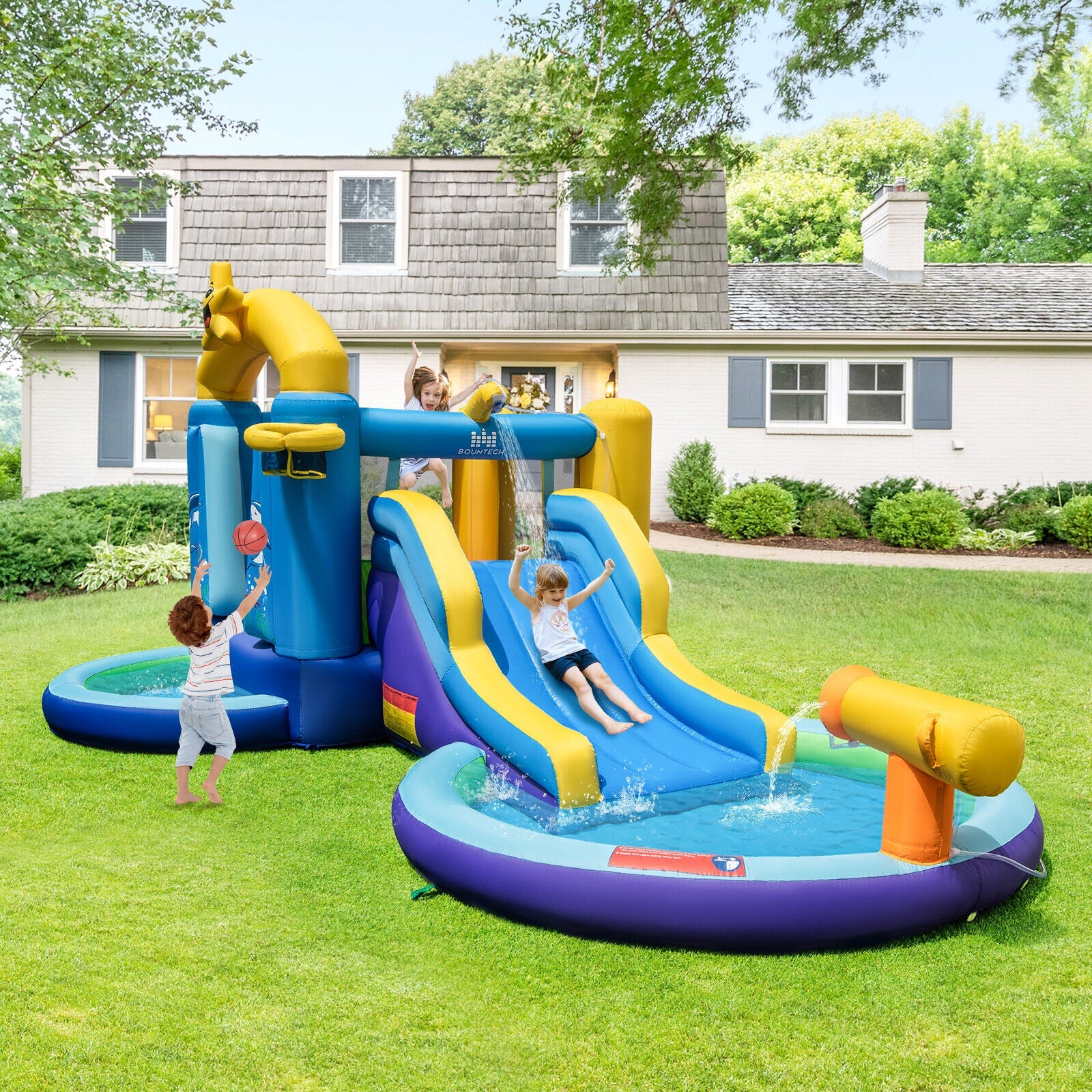 Inflatable Ocean-Themed Bounce House with 680W Blower and 2 Pools ...