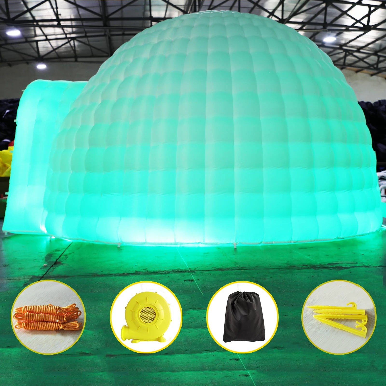 Outdoor Portable Inflatable Igloo Dome Tent with Led Light & Blower for Party Wedding Event Camping (14Ft Diameter 10Ft Height