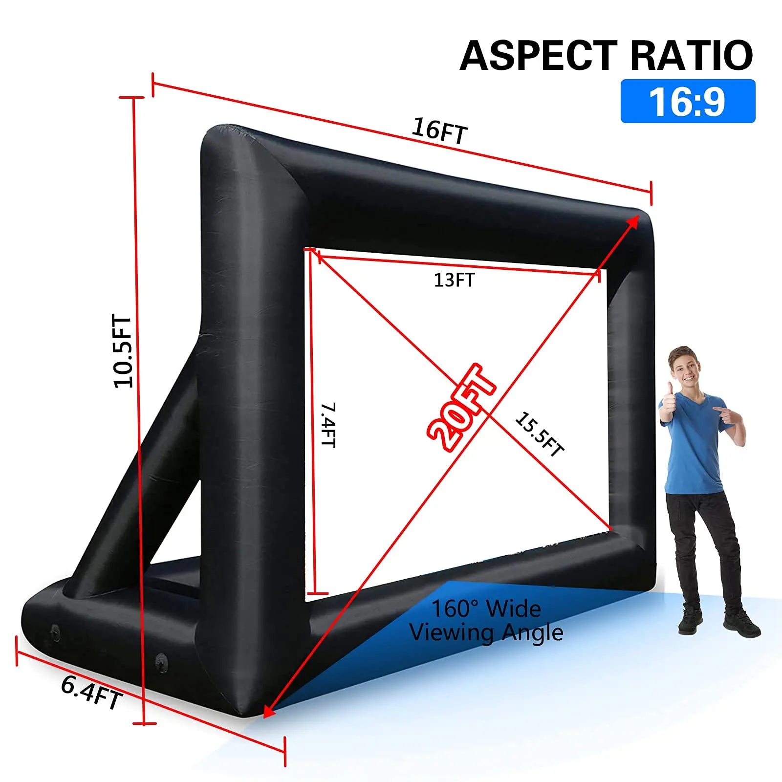 20FT Inflatable Movie Screen Outdoor Projector Screen for Outside  Blow Up Screens Front and Rear Projection with Air Blower