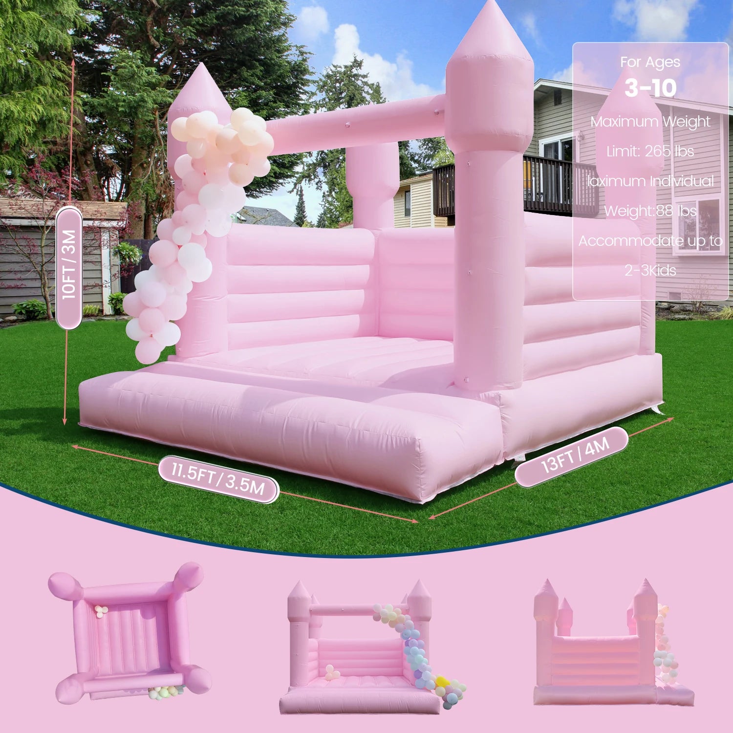 13FT White Inflatable Castle with Trampoline