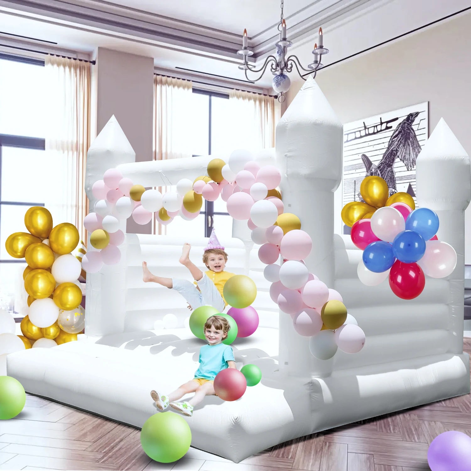 13FT White Inflatable Castle with Trampoline