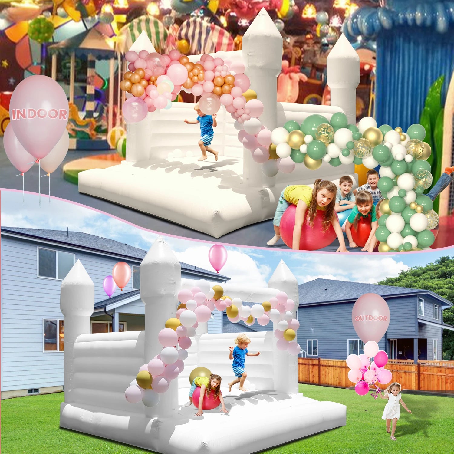 13FT White Inflatable Castle with Trampoline