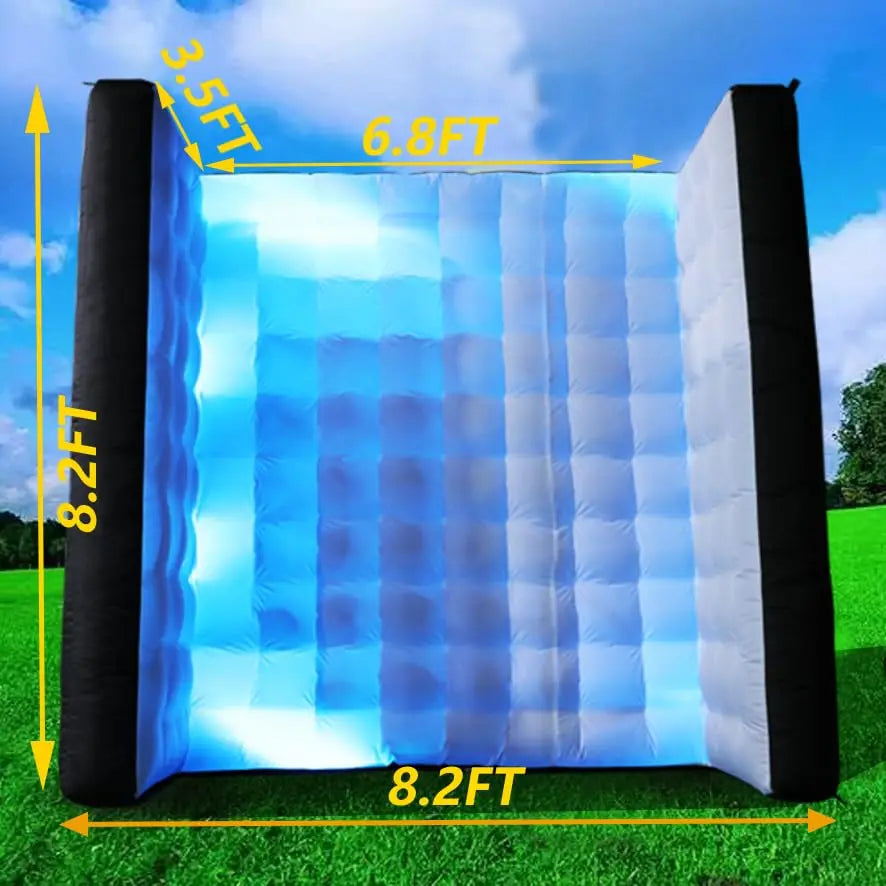 Inflatable Black Photo Booth Wall 8.2x8.2x3.5ft – Portable Backdrop with Built-In Fan & LED Lighting