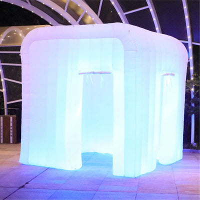 Inflatable LED Photo Booth – White Two-Door Design, 9.2x9.2x9.2ft Portable Pop-Up Booth