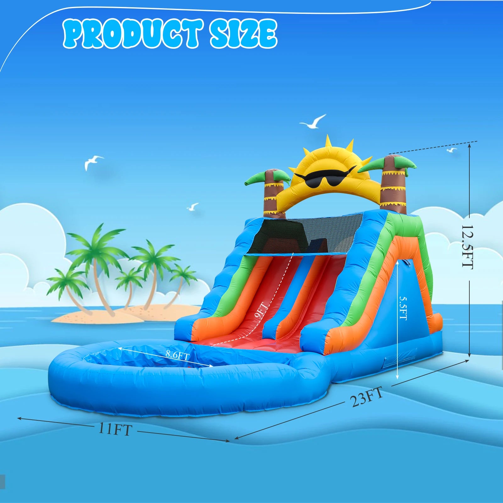 23FT Commercial Giant PVC Inflatable Bounce House Dual Water Slides Water Park Children's playground, children's toys
