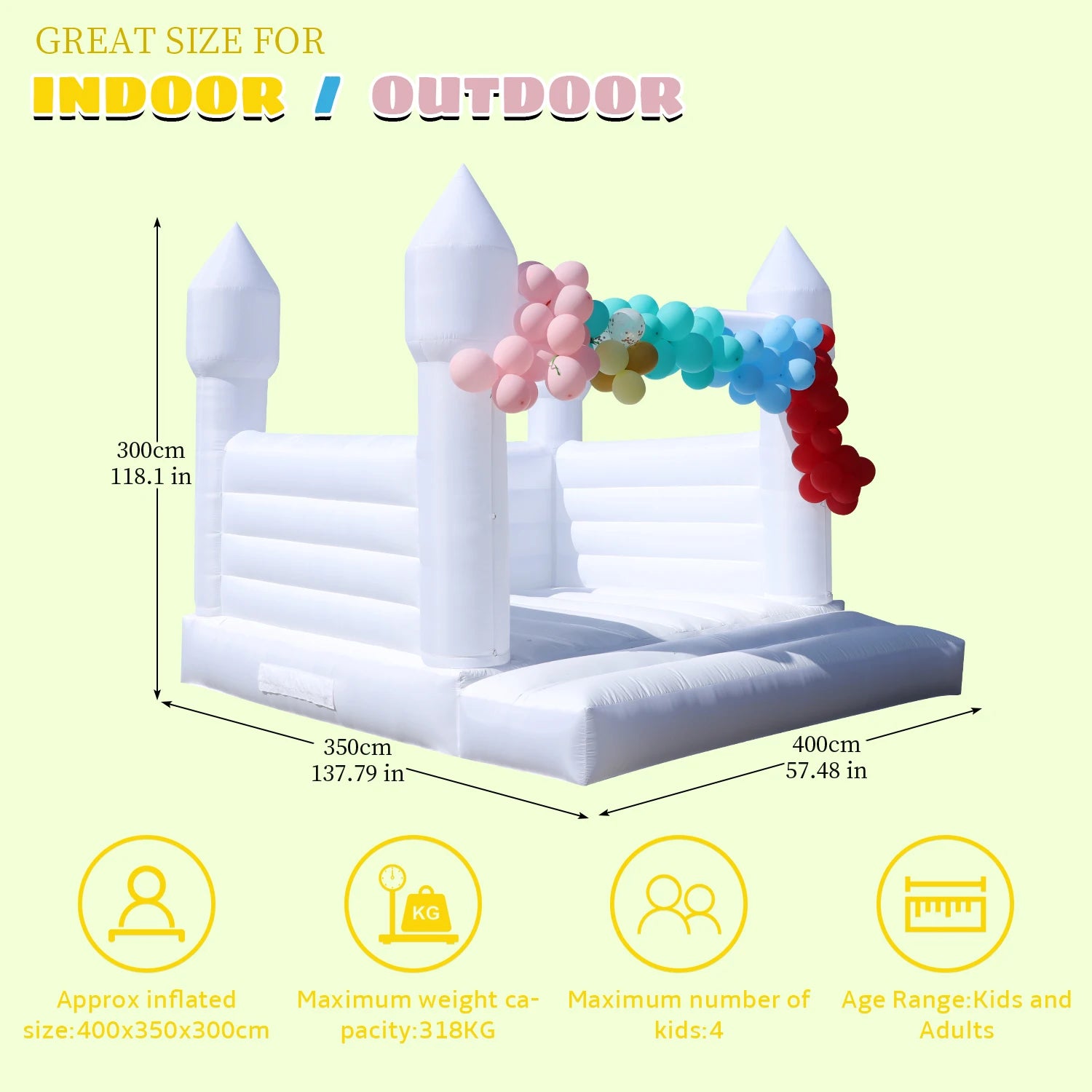 13x12FT White Inflatable Bounce House Castle
