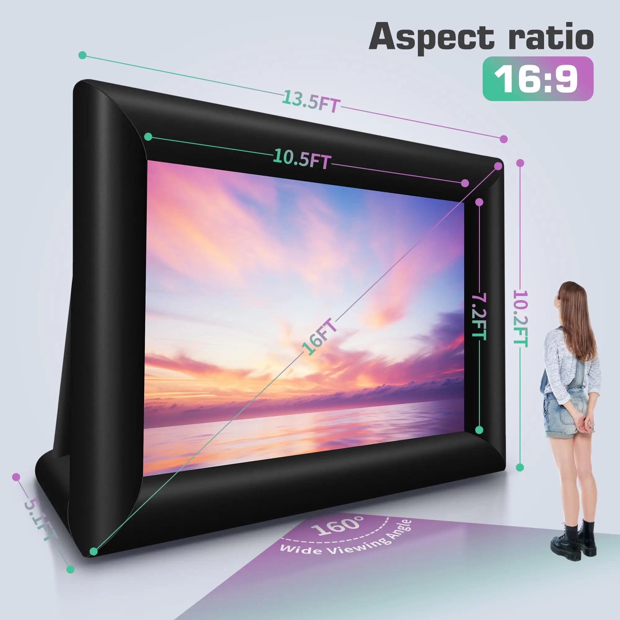 Inflatable Movie Screen 16FT – Outdoor Projector Screen with Air Blower & Storage Bag Front/Rear Projection