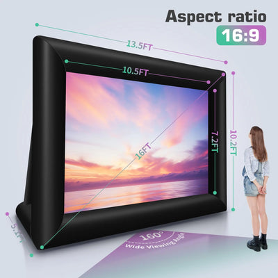 Inflatable Movie Screen 16FT – Outdoor Projector Screen with Air Blower & Storage Bag Front/Rear Projection