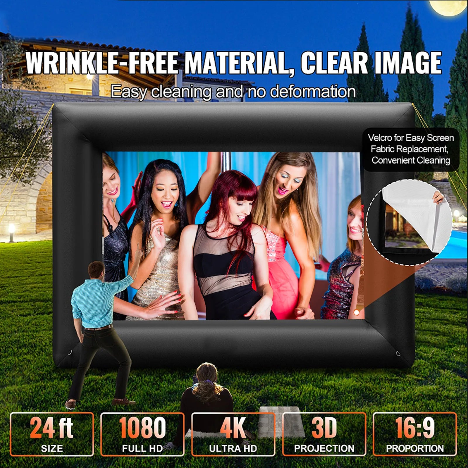 Inflatable Projector Screen – 24FT Outdoor Blow Up Screen with Blower, Oxford Fabric