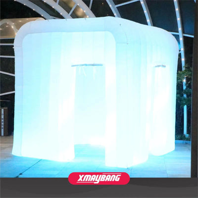 Inflatable LED Photo Booth – White Two-Door Design, 9.2x9.2x9.2ft Portable Pop-Up Booth