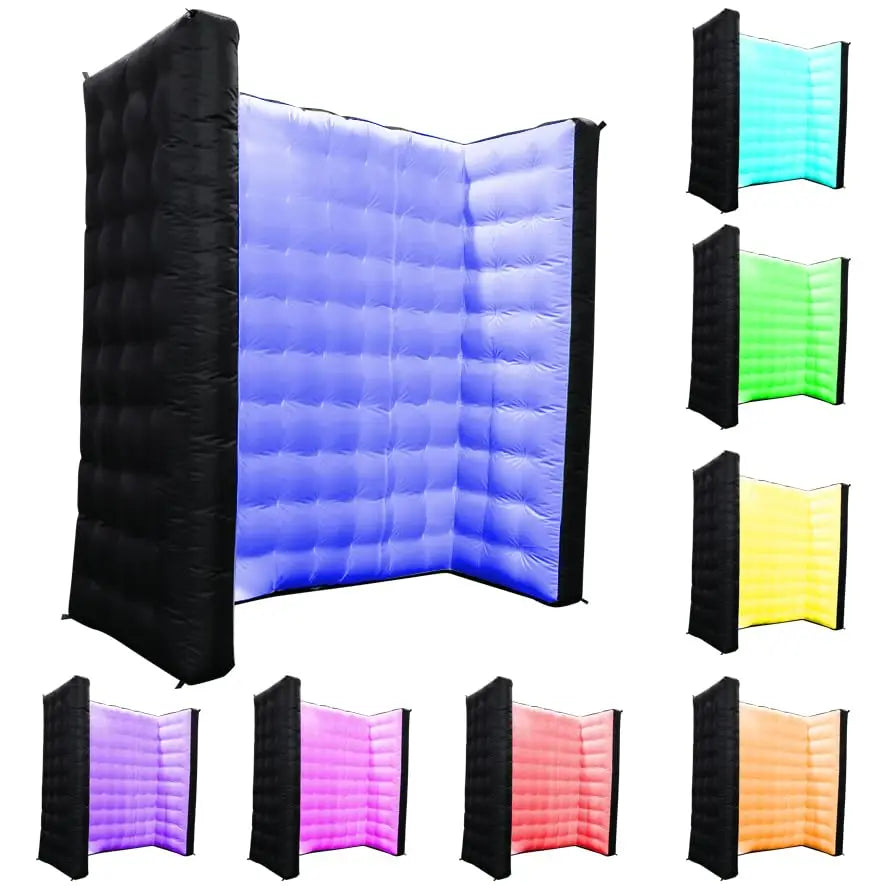 Inflatable Black Photo Booth Wall 8.2x8.2x3.5ft – Portable Backdrop with Built-In Fan & LED Lighting