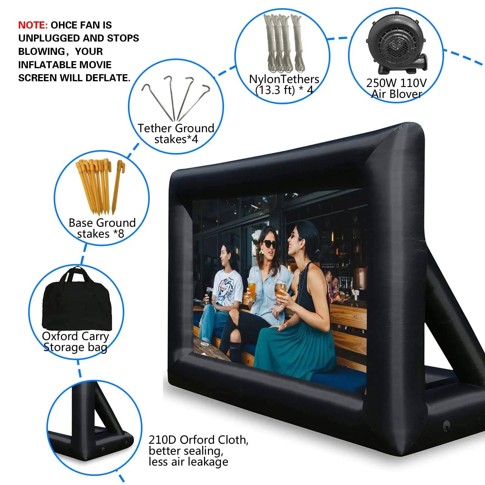 20FT Inflatable Movie Screen Outdoor Projector Screen for Outside  Blow Up Screens Front and Rear Projection with Air Blower