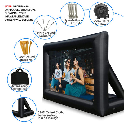 20FT Inflatable Movie Screen Outdoor Projector Screen for Outside  Blow Up Screens Front and Rear Projection with Air Blower