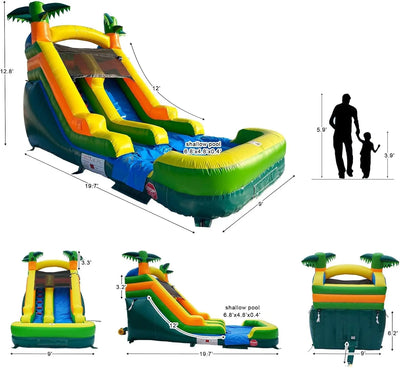 Inflatable Commercial Water Slide – High Slide with Shallow Pool, 20'x9.4'x13' Outdoor Backyard