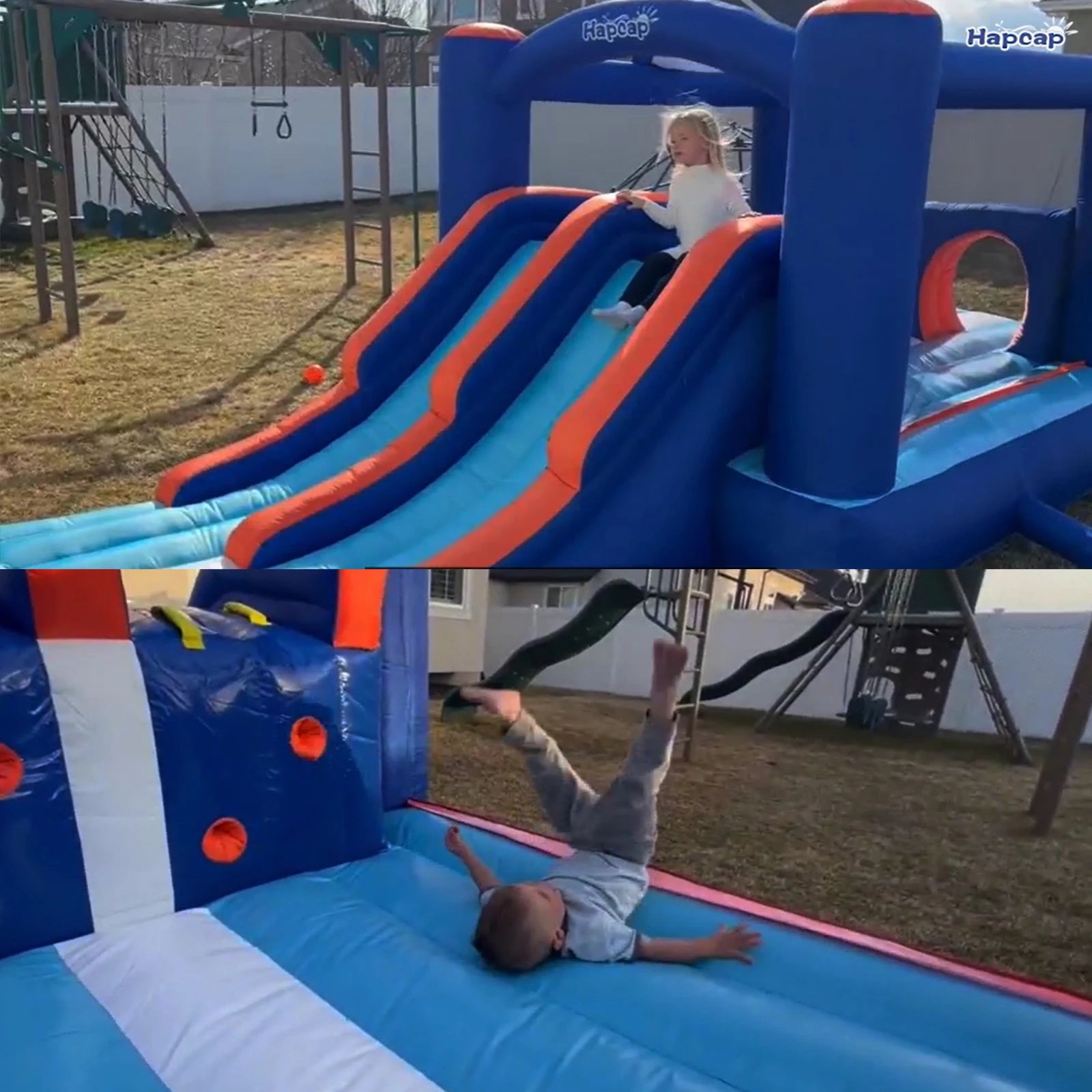 Inflatable Bounce House Obstacle Course for Kids - 2 Racing Slides, Spacious Jumping Area, Tunnels & Climbing Walls with Blower