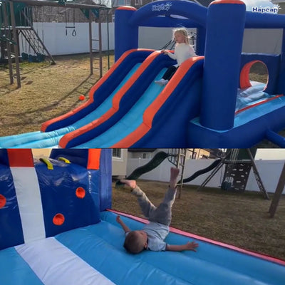 Inflatable Bounce House Obstacle Course for Kids - 2 Racing Slides, Spacious Jumping Area, Tunnels & Climbing Walls with Blower
