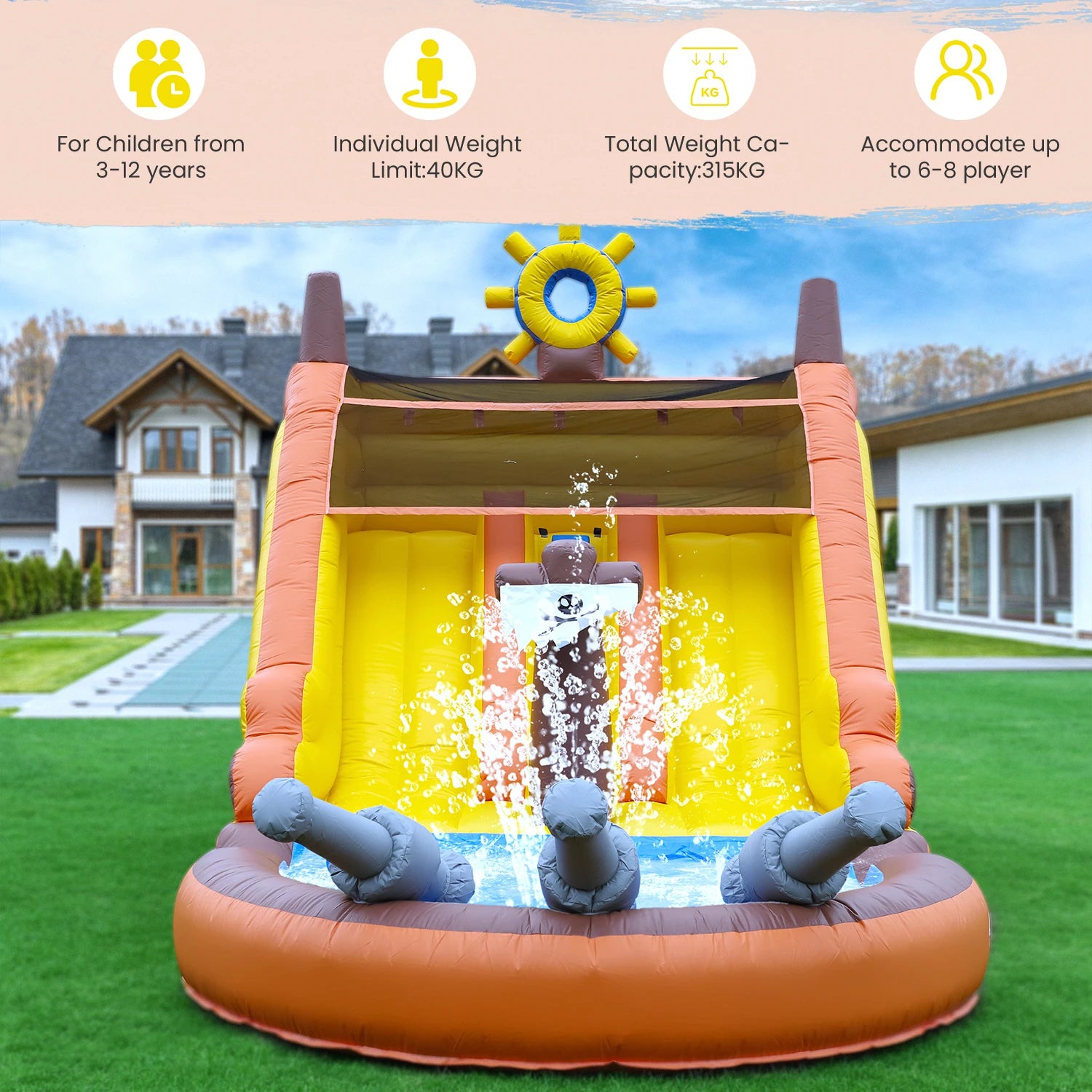 Pirate Ship Inflatable Dual Water Slide