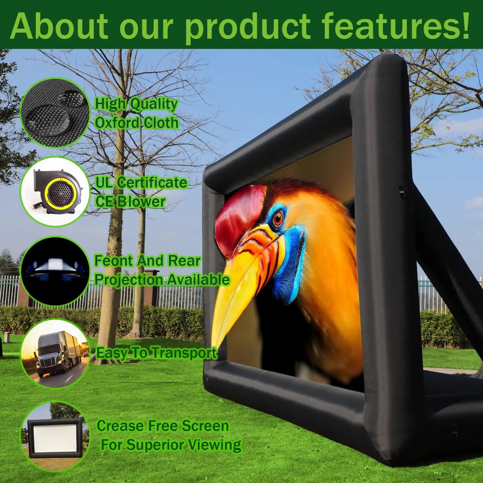 Inflatable Movie Screen – 19FT Outdoor Projector Screen with Air Blower & Storage Bag