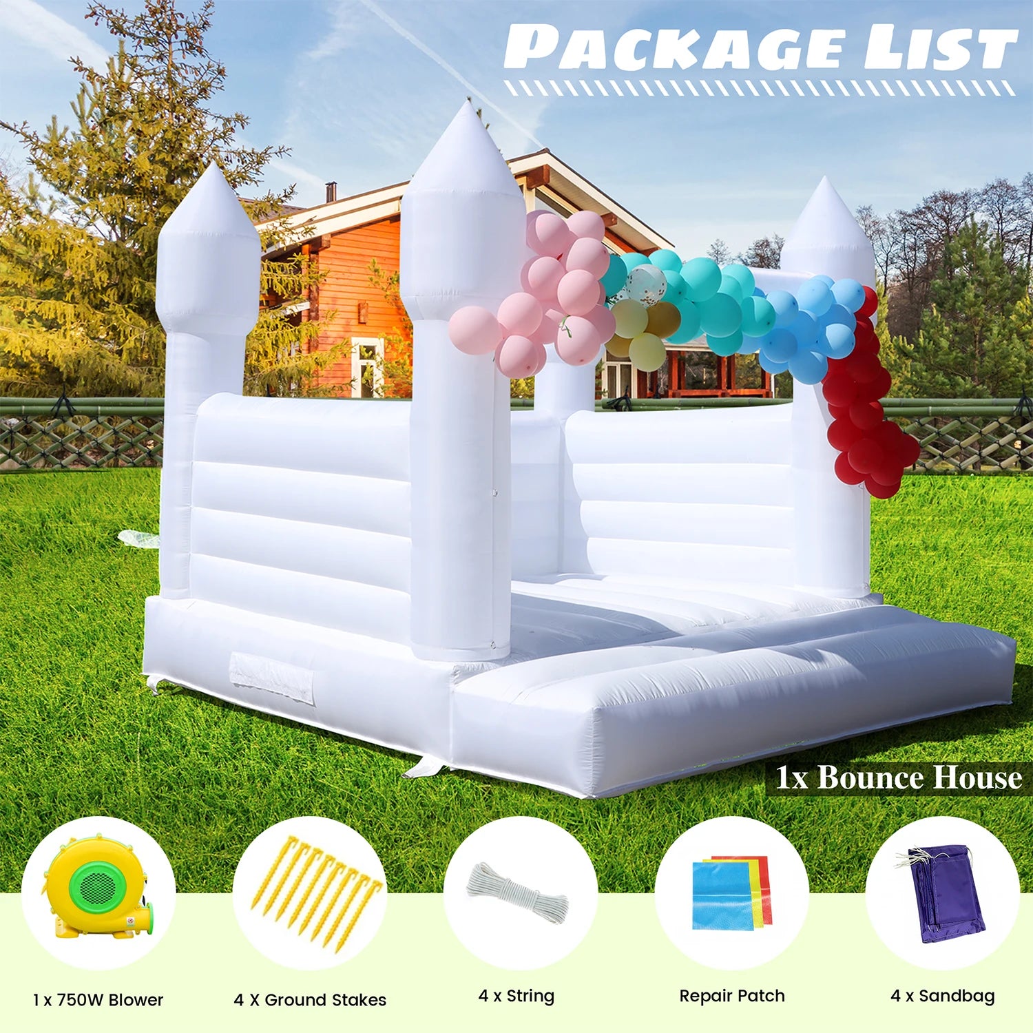 13x12FT White Inflatable Bounce House Castle